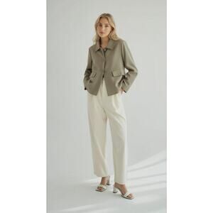 Luisa‎ Cerano Women's Olive Green 100% Cotton Blazer Jacket Pockets Size 16 NWOT